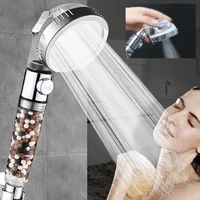 zhangji high pressure 3 modes adjustable shower head water saving spa tourmaline filter balls switch button spray nozzle