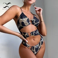 sexy patchwork snake print swimsuit women hollow out one piece suit high cut swimwear backless beach wear bathing suit monokini