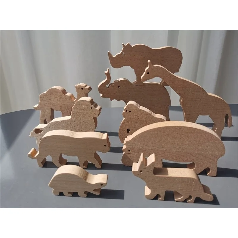 Детские деревянные игрушки-животные из бука штабелируемые блоки Лев тигр слон