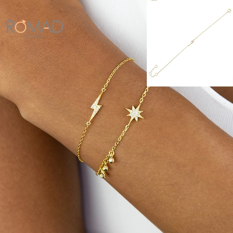 

ROMAD 925 Sterling Silver Bracelet For Women Lightning Star Snake Crystals Chain Bracelets Fashion Jewelry Gold Bracelets