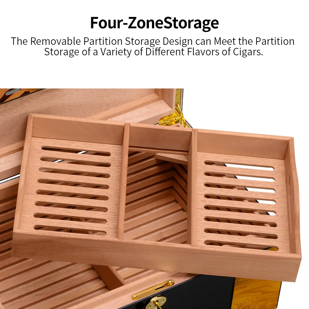 COHIBA-humidificador de cigarros multicapa, caja humidificadora de madera de cedro, de gran capacidad, estuche port&aacute;til de viaje, apto para 150pc-1