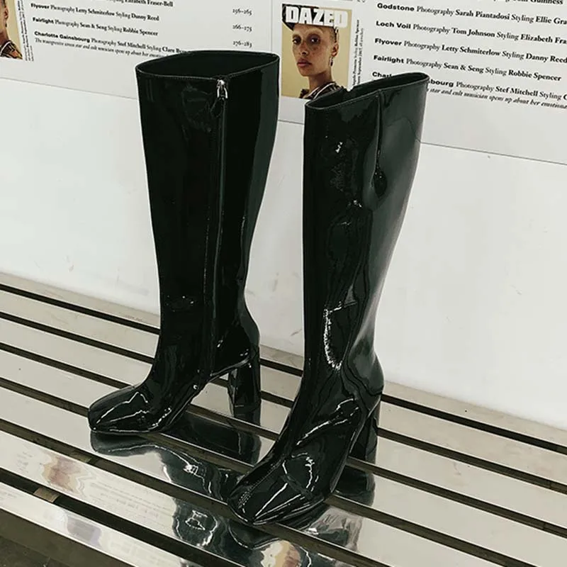 Pink Knee High Boots Women Pointed Toe High Heel Boots Woman Fashion Party Shoes