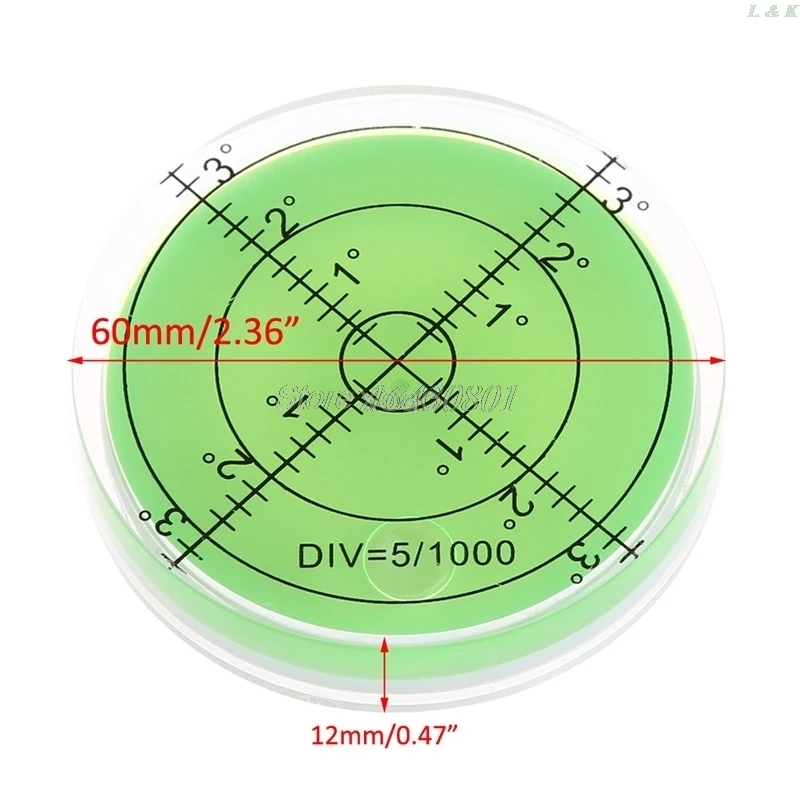 

Large Spirit Bubble Level Degree Mark Surface Circular Measuring Bulls Eyes 60mm M10 dropship