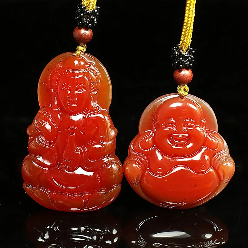 

Natural red agate guan yin Buddha jade pendant red jade necklace jadeite jade jewelry jade necklaces for women 2pcs