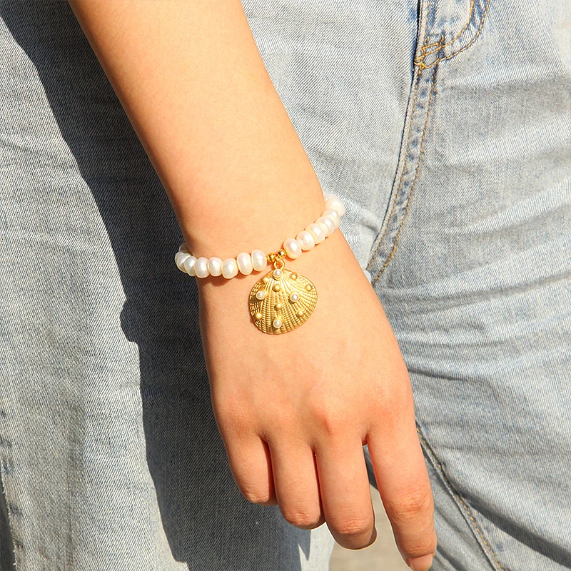 Boho Shell& пресноводный жемчуг браслет Seashell Cowry Shell Conch браслет для женщин ювелирные изделия мала-йога пляж