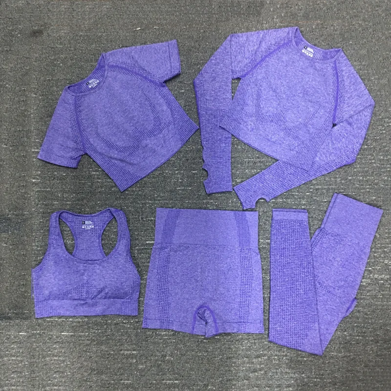 

2/3/5PCS Seamless Women Yoga Set Workout Sportswear Gym Clothing Fitness Long Sleeve Crop Top High Waist Leggings Sports Suits