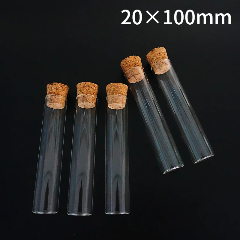 

16pcs/lot 20x100mm Transparent Glass Flat Bottom Test Tubes With Cork Stopper For School/Laboratory Glassware