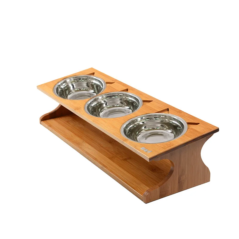 

Bol de Table Ã manger en bois massif pour animaux de compagnie, mangeoires inclinÃ©es en bois pour chiens et chats, trois bols an