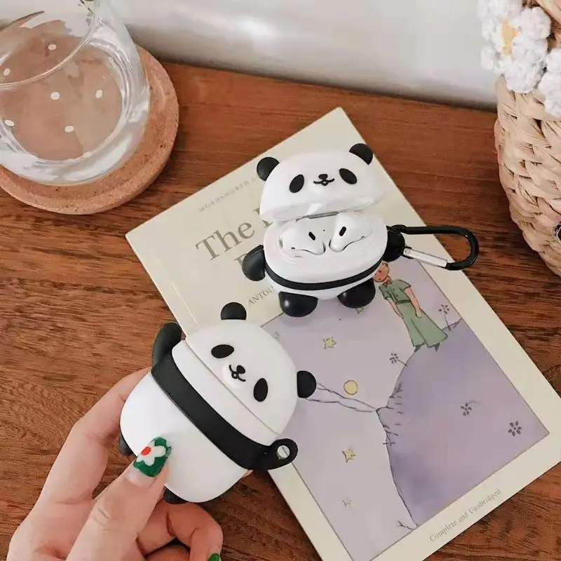 Силиконовый защитный противоударный чехол с рисунком панды, защитный чехол с карабином для Airpods 1/2, аксессуары для зарядного устройства