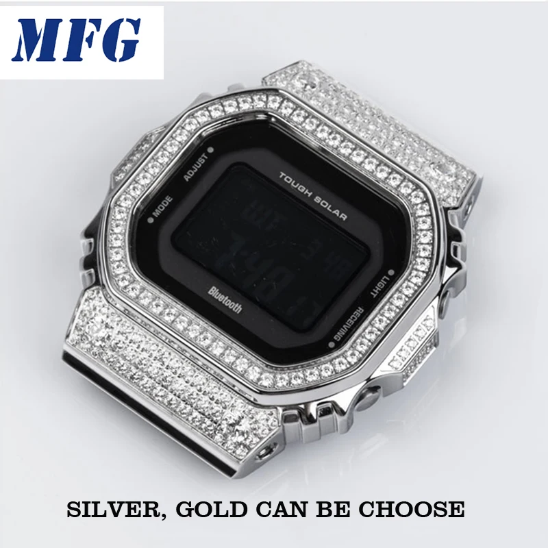 Алмазный металлический чехол для часов DW5600/5610 DW5000 из нержавеющей стали с рамкой для часов