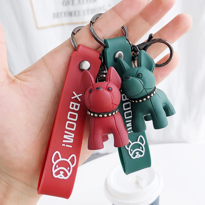 

Dog Keychain Bag Pendant Resin Fighting French Bulldog Keyring Colorful Car Anime Key Chains for Women Car Accessories