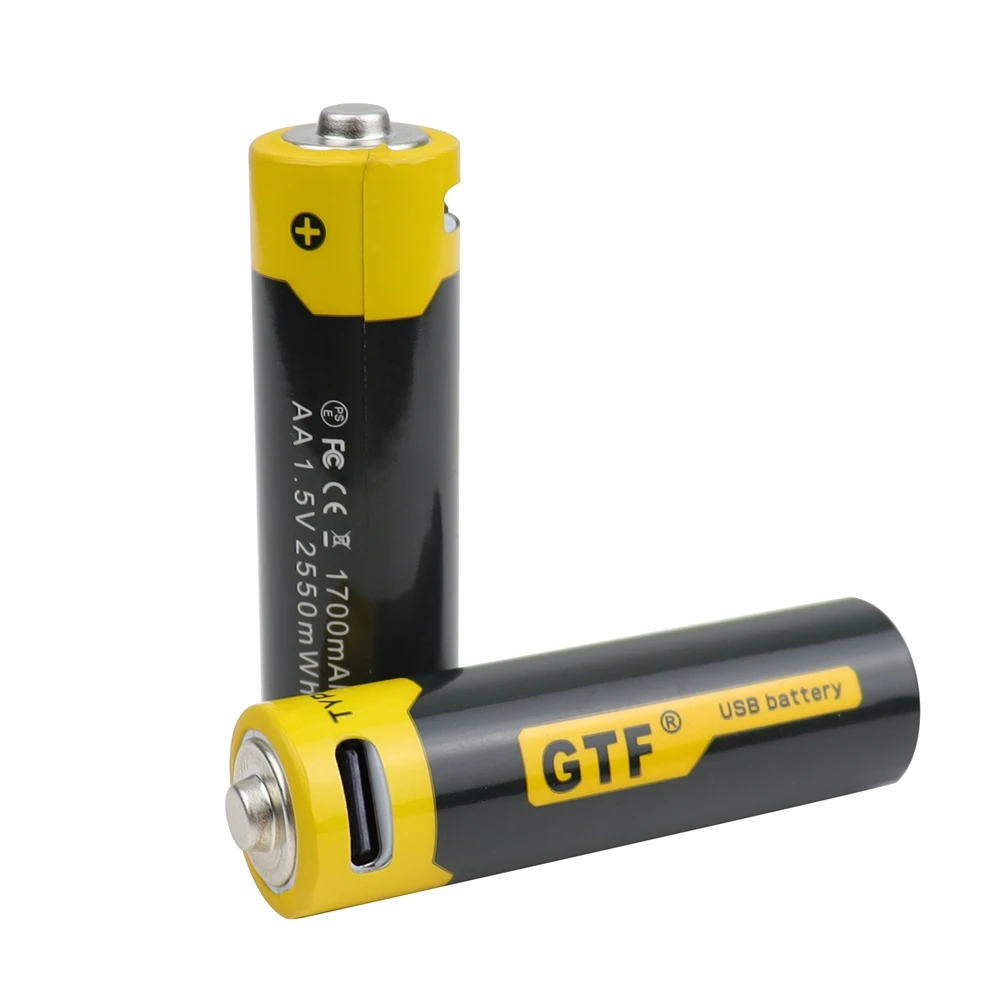 GTF 1.5V 1700mAh AA Li-ion Battery 2550mwh real capacity with USB Rechargeable Lithium Ion use Type-C cable | Электроника