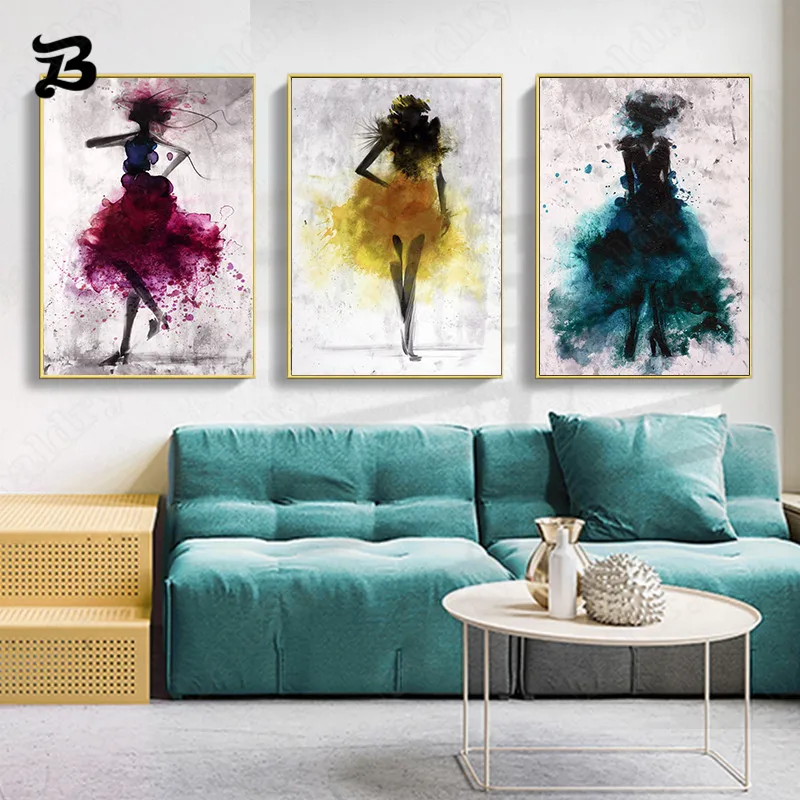 

Canvas Painting Dancing Skirt Modern Abstract Girl Posters Print Wall Art Colorful Beautiful Pictures for Living Room Home Decor
