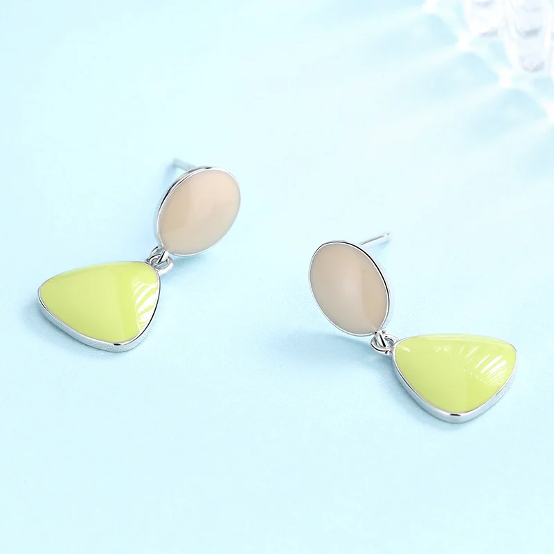 

Simple and Fresh Drop Oil Female Eardrops Geometric Modelling Earrings S925 Sterling Silver Warm Color Series Epoxy Ear Drops
