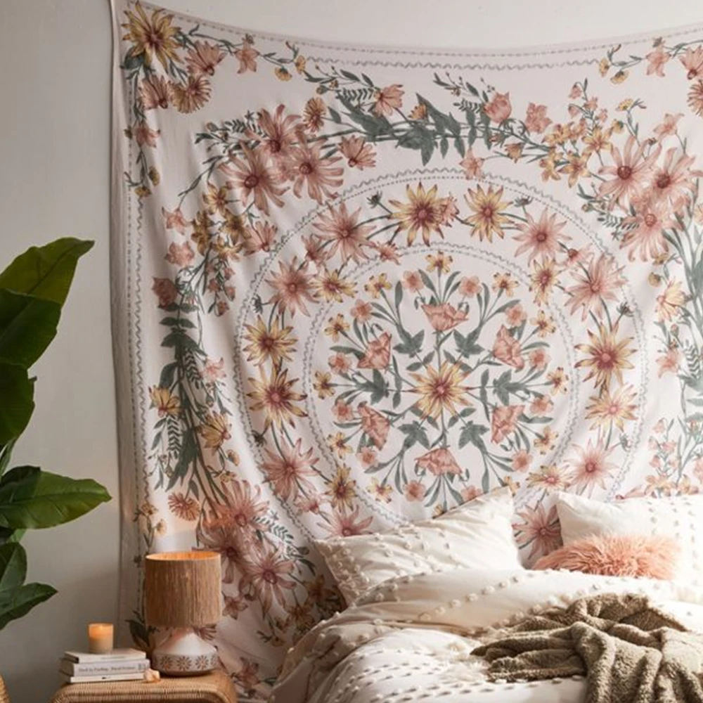 Indian Mandala Tapestry Wall Hanging Flower Psychedelic Decor for Living Room Bedroom Bohemian Plant Print | Дом и сад