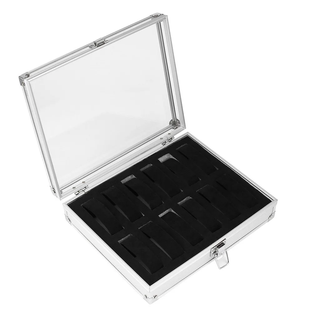 

12 Сетки Коробка для хранения часов алюминиевый пластиковый прямоугольник держатель для часов ювелирные изделия Дисплей Чехол XRQ88