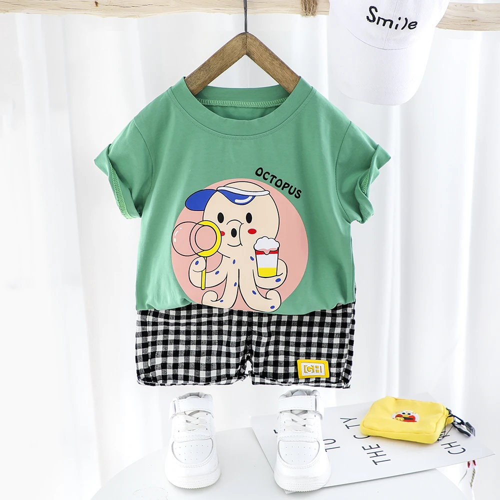 Повседневная одежда для маленьких мальчиков футболка с Осьминогами черные шорты