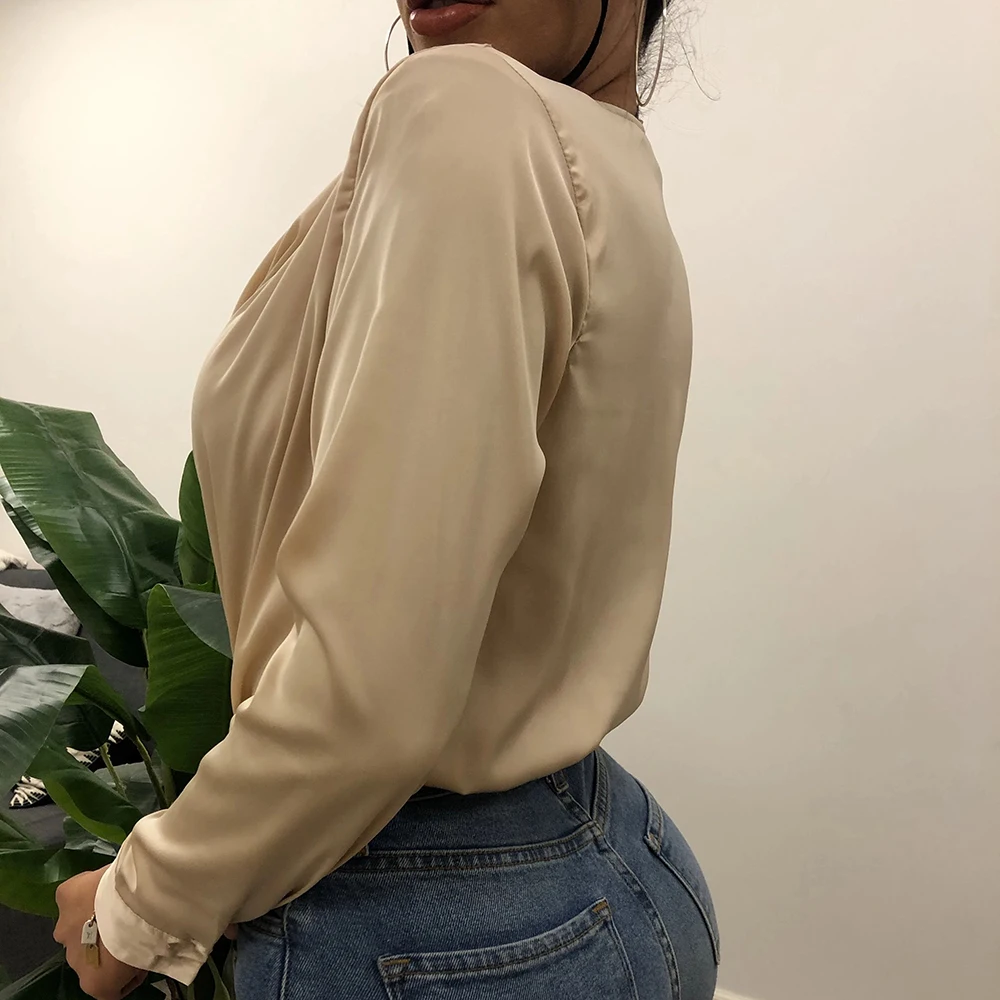 

2020 Spring/Summer New V-neck satin shirt women's all-match niche sexy long sleeve solid color shirt
