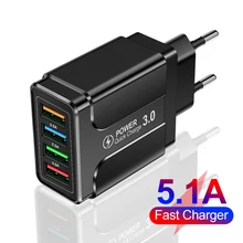 5.1A 4 Port USB Fast Charger Quick Charge 4.0 3.0 For iPhone 12 11 Pro Samsung Xiaomi Huawei Mobile Phone Chargers Fast Charging