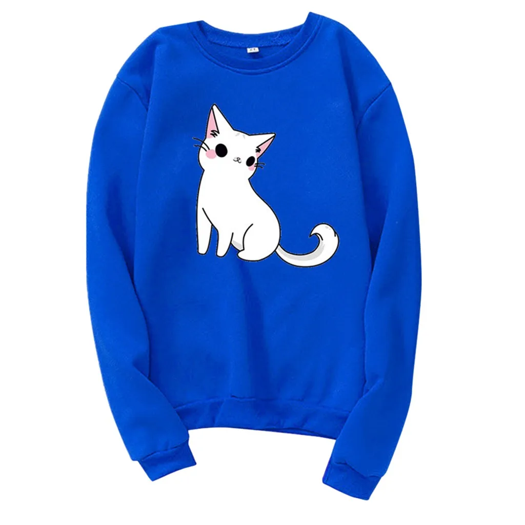 JAYCOSIN модная женская Свободная Толстовка с круглым вырезом и принтом кота длинным