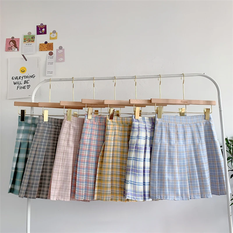 

2021 summer Korean version of pleated skirt female high waist slim fresh and versatile plaid A-line skirt