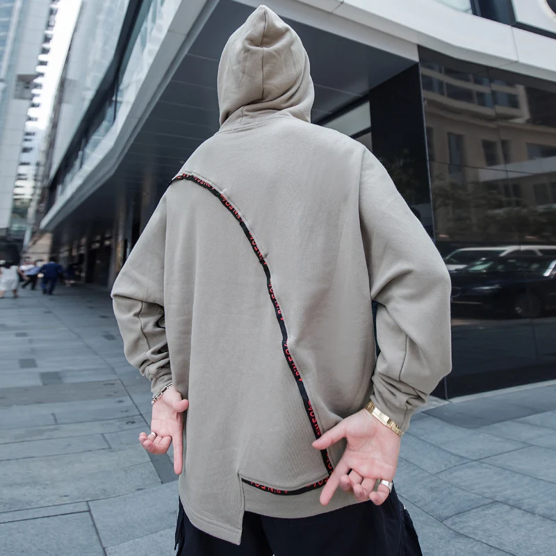 Мужская толстовка асимметричного покроя хлопковая в стиле хип-хоп черного и