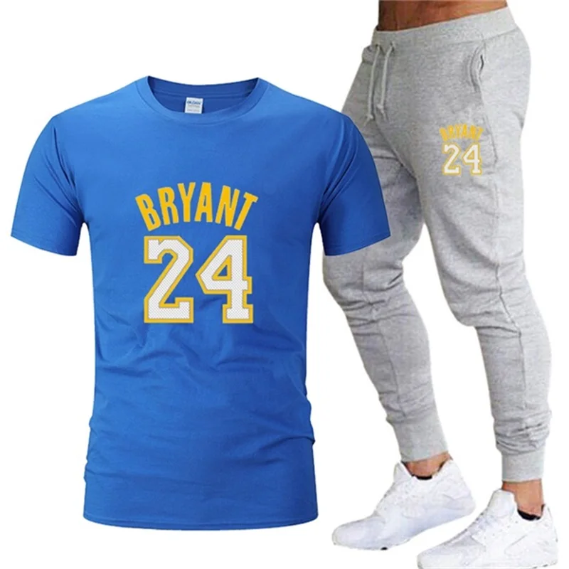 

2021 Track Suit Men's Suit Summer T-Shirt + Thin Pants Two-Piece Casual Sportswear Men's And Women's Pants Fitness Clothes Size