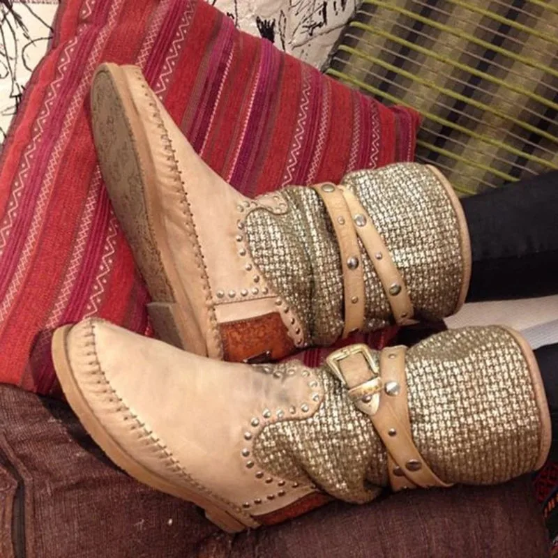 Женские ботинки до середины икры на плоской подошве без шнуровки прогулочная