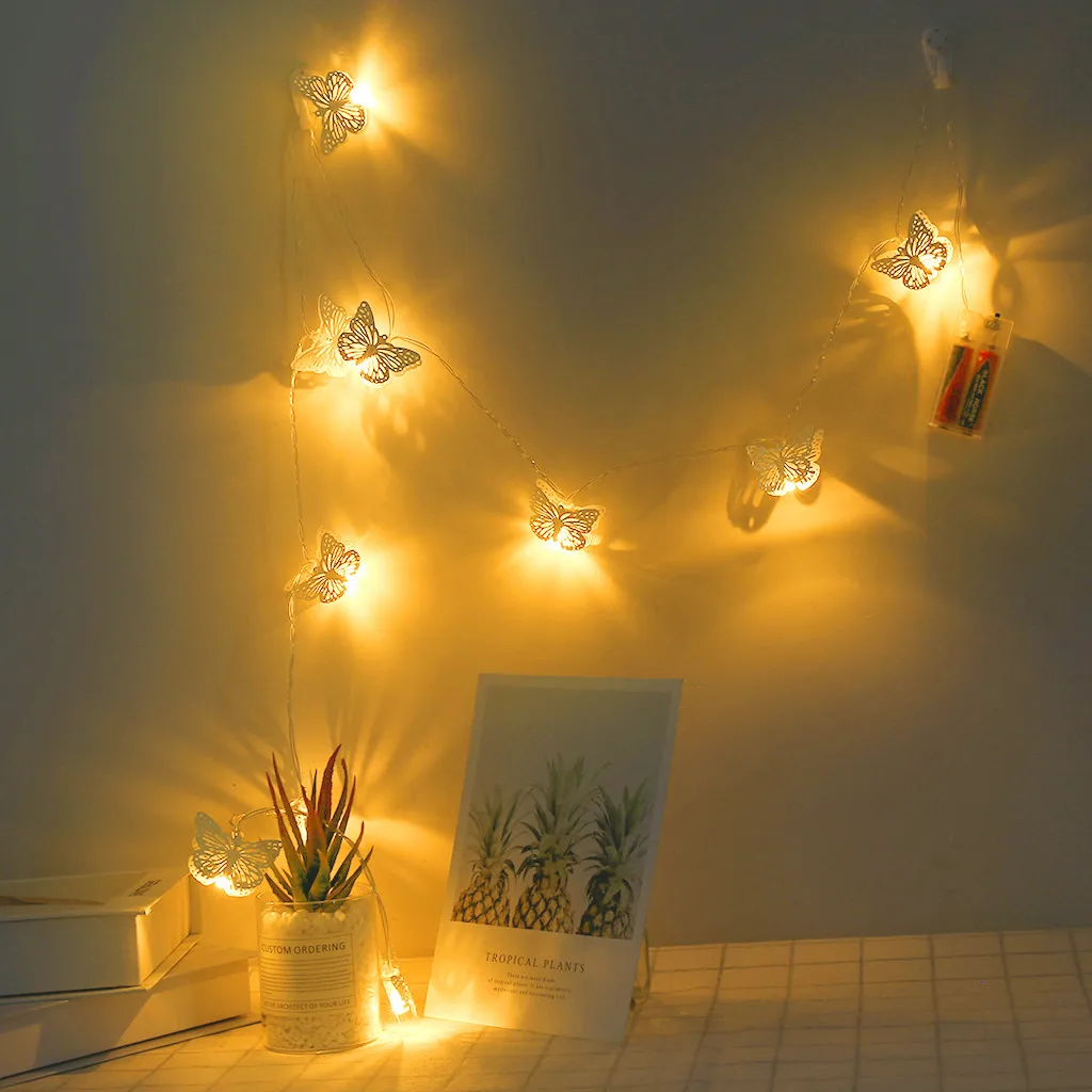 Гирлянды на батарейках с бабочками многоцветные светодиодные лампы для улицы