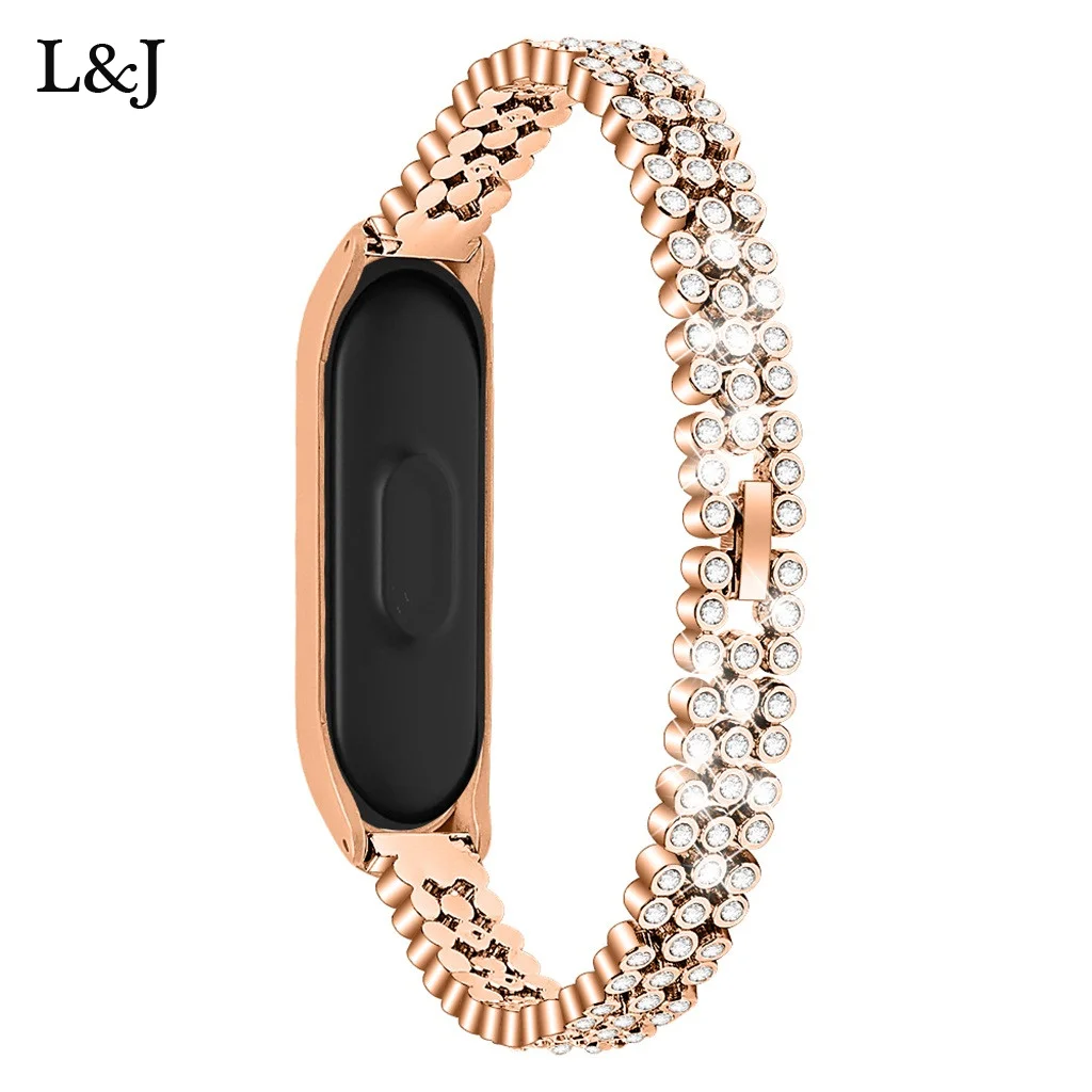 

Браслет из нержавеющей стали с бриллиантами для Xiaomi Mi Band 4, умный браслет, металлический ремешок для Mi Band 4 # BL5