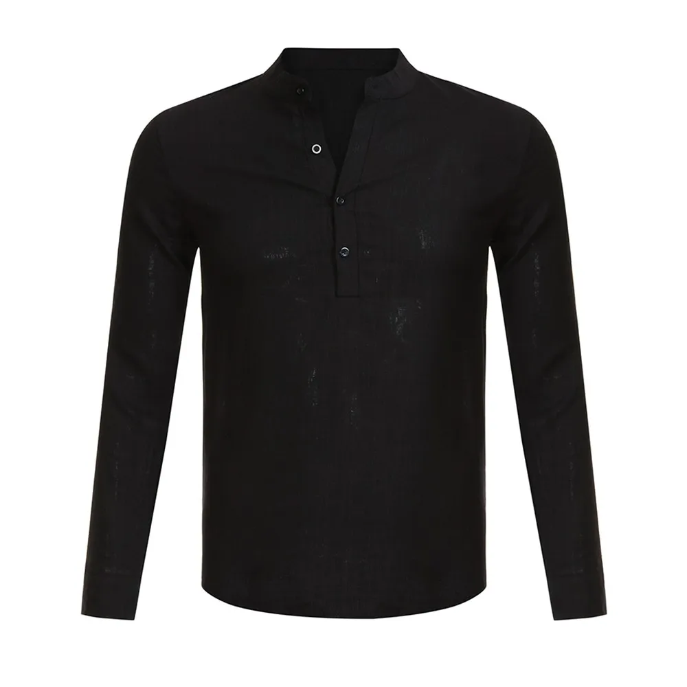 KLV Мужская рубашка с длинным рукавом хлопковая Льняная мужская блузка льняная и v