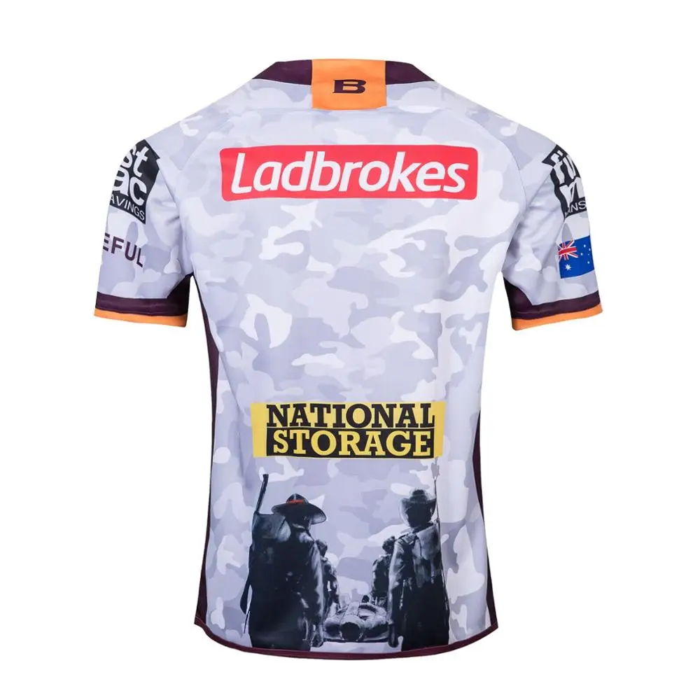 

RESYO FOR 2019 Brisbane Broncos Men's ANZAC Rugby Jersey Sport Shirt S-3XL