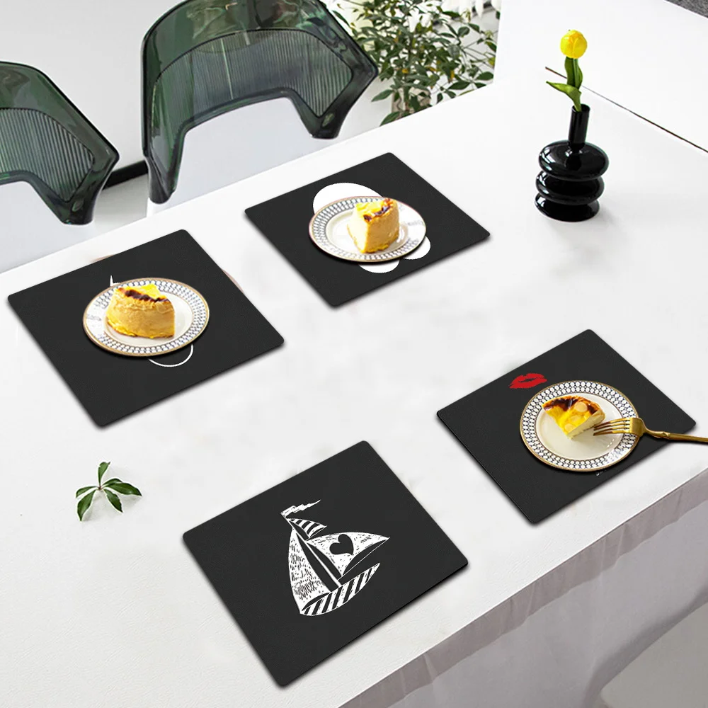 

Kitchen Placemat Coaster Pu Leather Can Be Washed Table Mat, Coaster, Bowl Mat 21cmx25cm