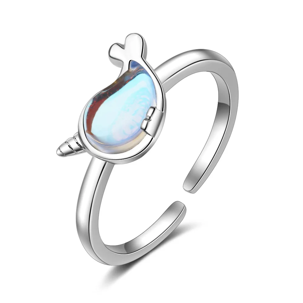 

New Arrival 925 Sterling Silver Sweet Dolphin Animal Natural Opal Stone Ladies Party Rings Jewelry Women Birthday Gift Ring