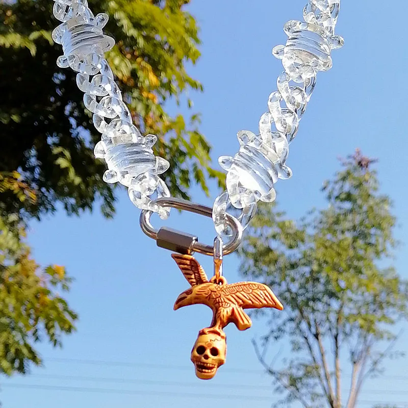 

Ожерелье FishSheep с подвеской в виде орла и черепа мужское, прозрачная цепочка с шипами из акрила в стиле панк/хип-хоп, ювелирное изделие с замко...