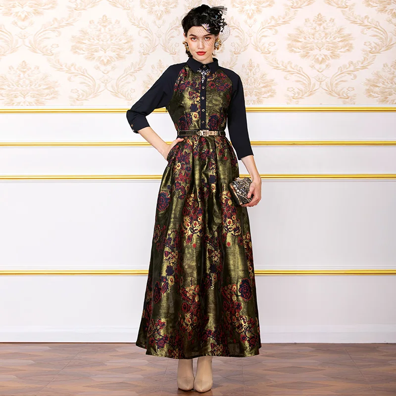 Осенне-зимнее платье 2019 женское 3/4 рукав винтажное ТРАПЕЦИЕВИДНОЕ элегантное