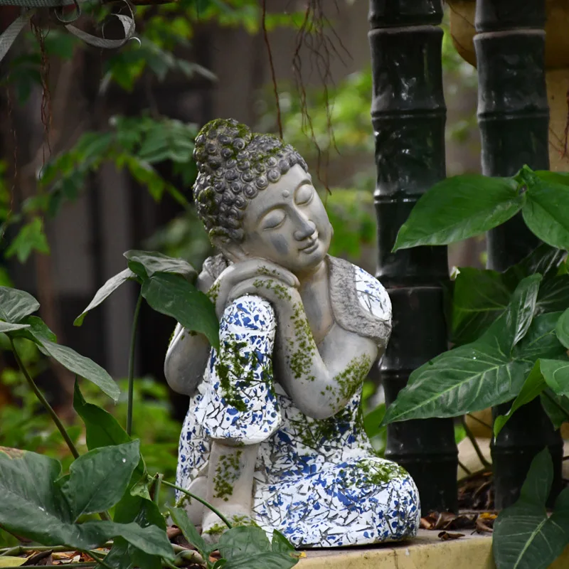 Садовое украшение двора из оксида магния ретро-Будда Спящая на коленях