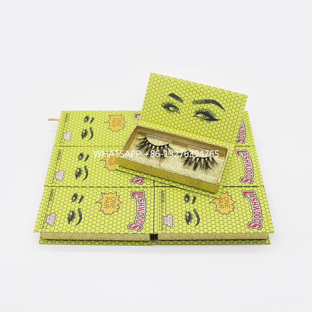 

Yellow Lashwoods Mink Lashes Boxes With Tray 3D 5D 6D Mink Eyelashes Vendor Custom Lashbox Packaging With Logo 8 Colors