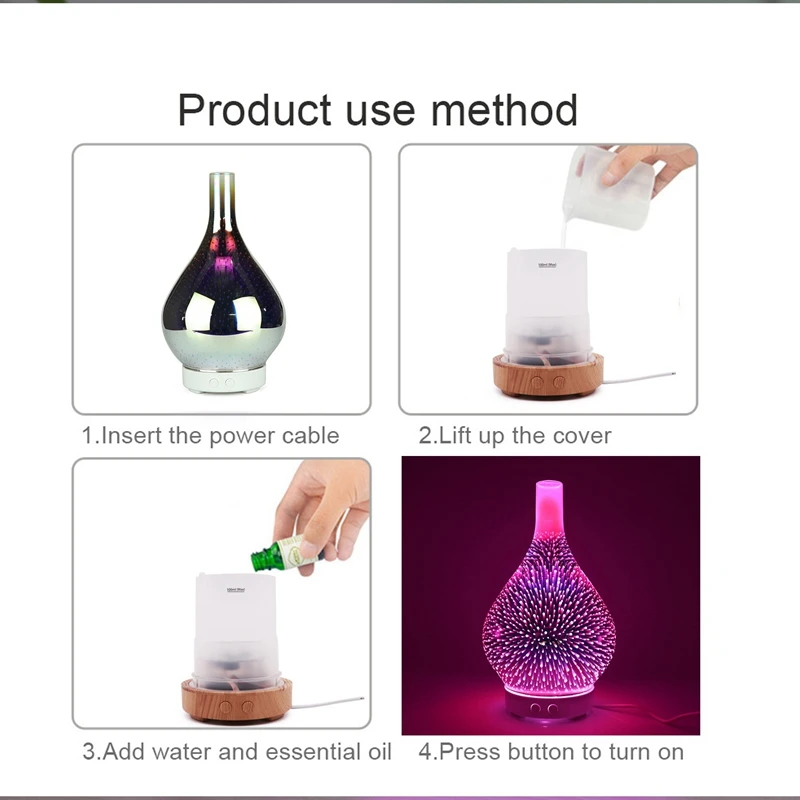 3D Firework Glass Vase Shape Air Humidifier with 7 Color Led Night Light Aroma Essential Oil Diffuser Mist Maker Ultrasonic Humi | Бытовая
