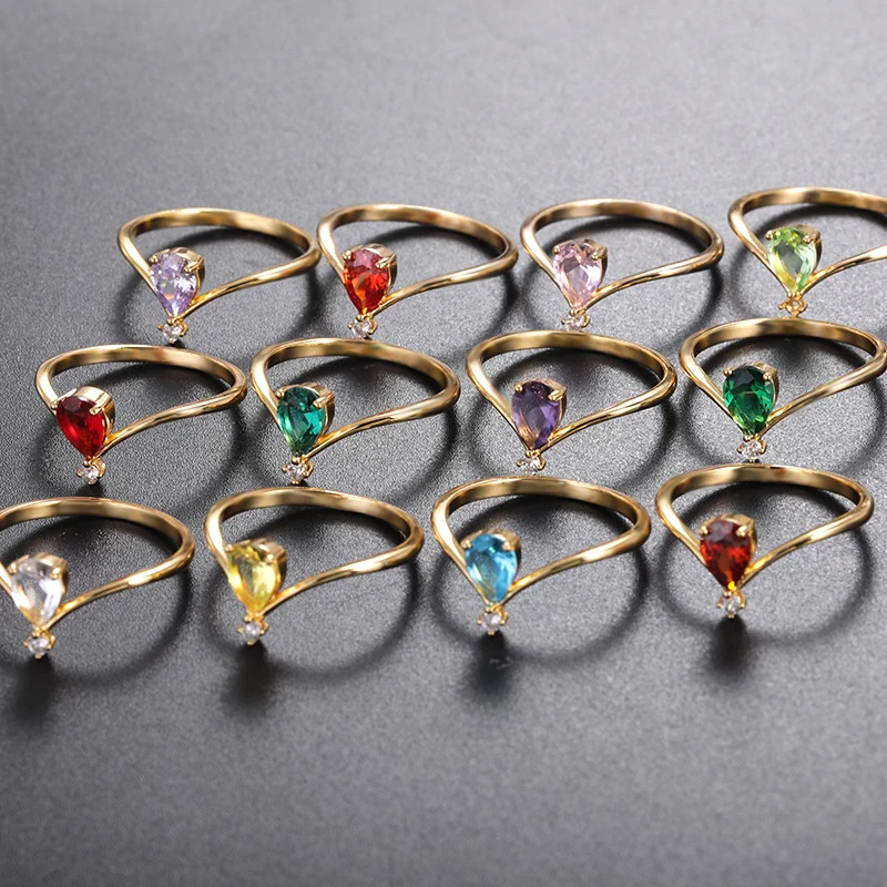 Love Birthstone Ring Women's Female Purple Green Pink Blue Crystal Fire Opal Multicolor Stone Rainbow Zircon Thin Wedding Rings |