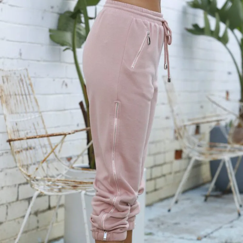 

hirigin Women Autumn Spring Hollow Pink Loungewear Set 2Pcs 2020 Fashion Ladies Casual Club Zipper Decor Suits