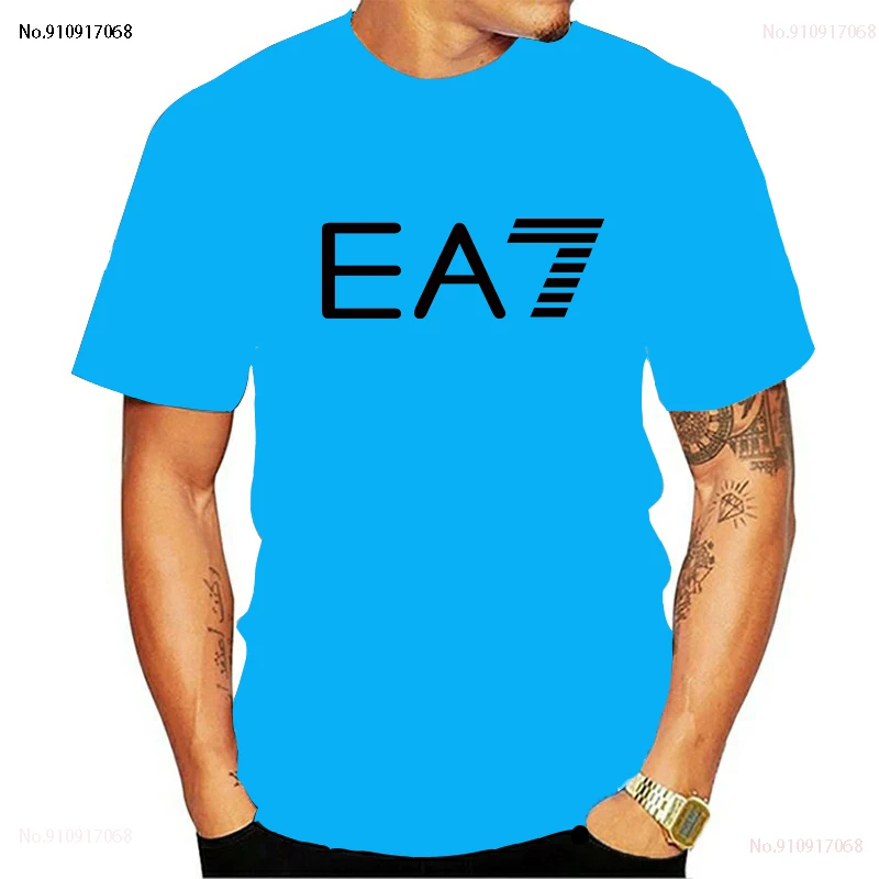 

2021 summer pure polyester 3D men's funny top casual short-sleeved solid color unisex round neck hip-hop EA7 T-shirt sports top