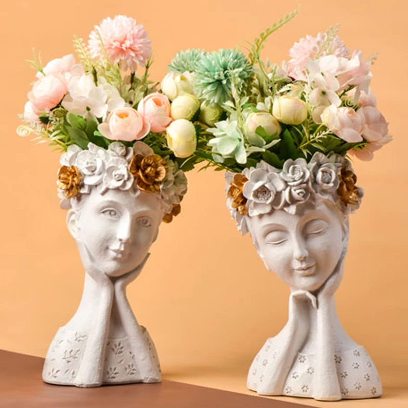 

Nordic Resin Vase Sculpture Statue Figure Flower Pot Room Decor Flower Arrangement Creative Crafts Storage Box Pen Holder