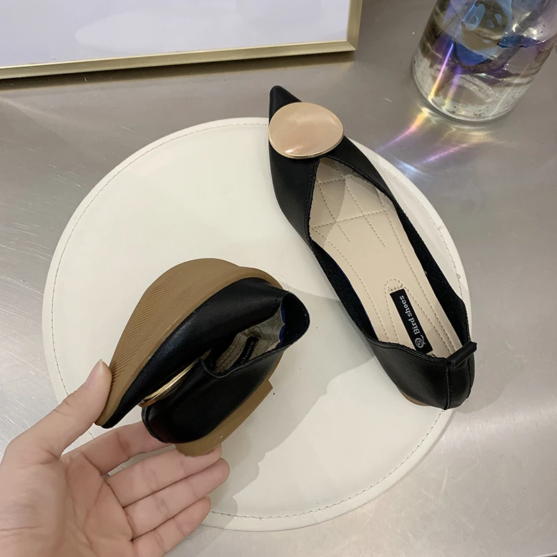 

WEIBATE Brand Designer Summer Ladies Shallow Mouth Pointed Mules Women's Flat Casual Shoes Metal Round Buckle Flat Shoes