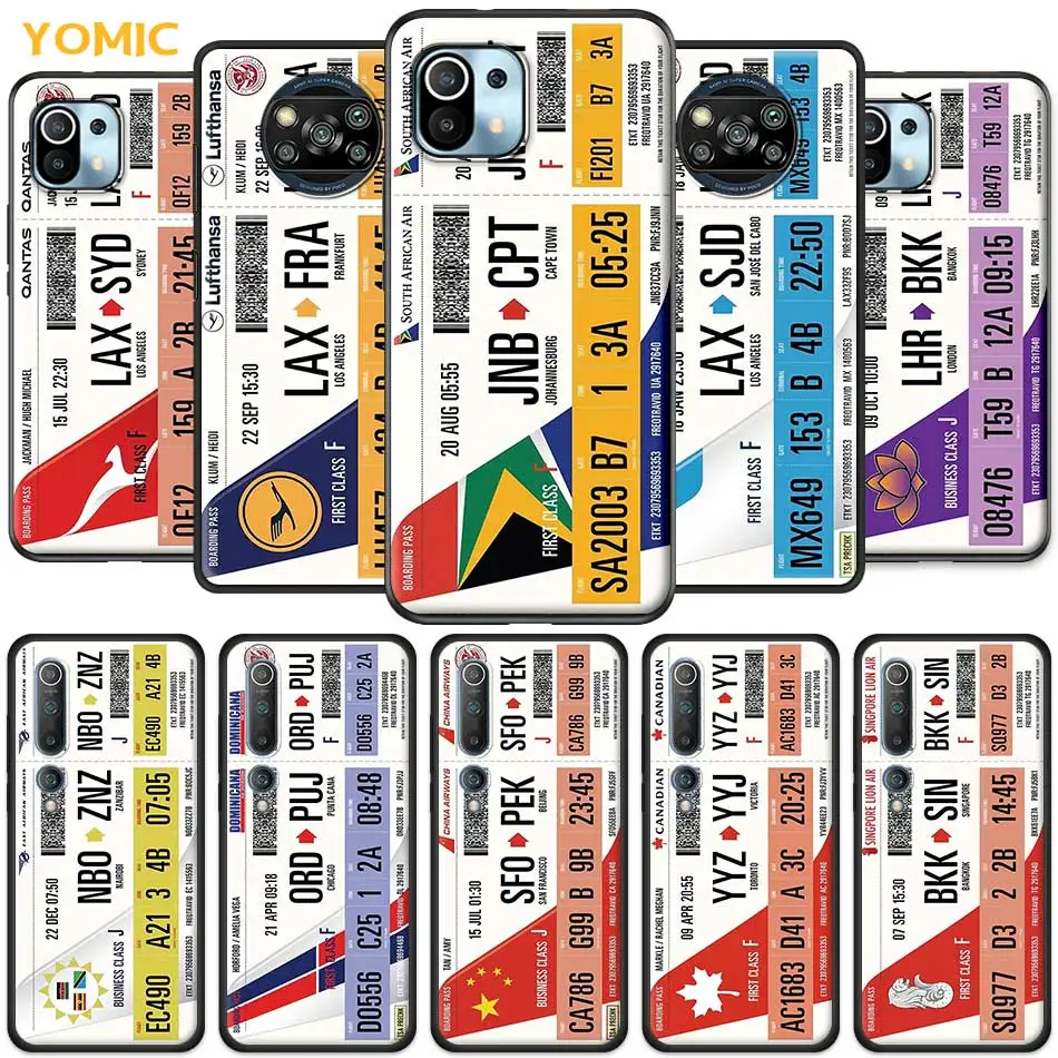 

Boarding Pass Air Ticket TPU Cases for Xiaomi Mi 11 Ultra Poco X3 NFC 11i 10T Pro 5G 9T M3 Note 10 Lite CC9 F1 Black Phone Cover