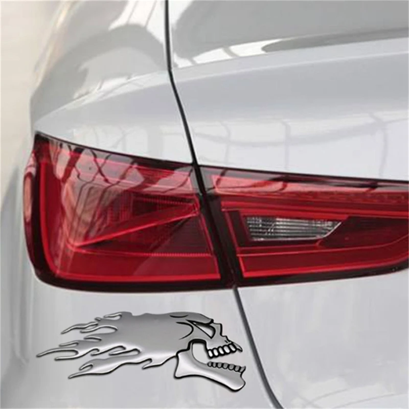 2 шт./пара 3D Серебро Хром Призрак череп голова Авто Мото Стикеры стайлинга