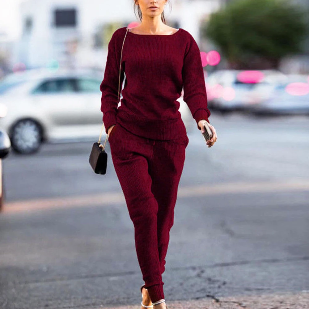 Женский трикотажный спортивный костюм из 2 предметов на осень-зиму | Спорт и