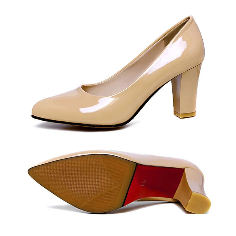 Женские туфли лодочки размера плюс весенние красные черные из лакированной кожи