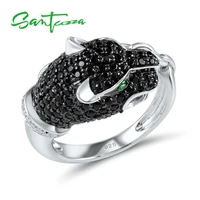 santuzza silver ring for women 925 sterling silver innovative animal leopard black spinels ring unique party fashion jewelry