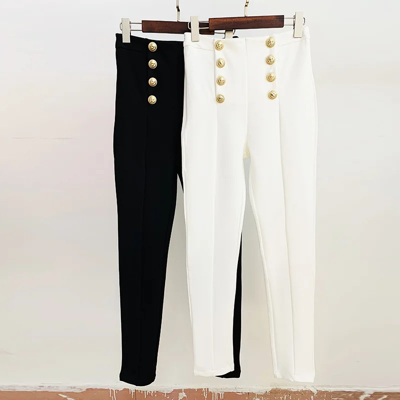 Spring Autumn Chic Women's Double-breasted Stretch Pencil Pants C398